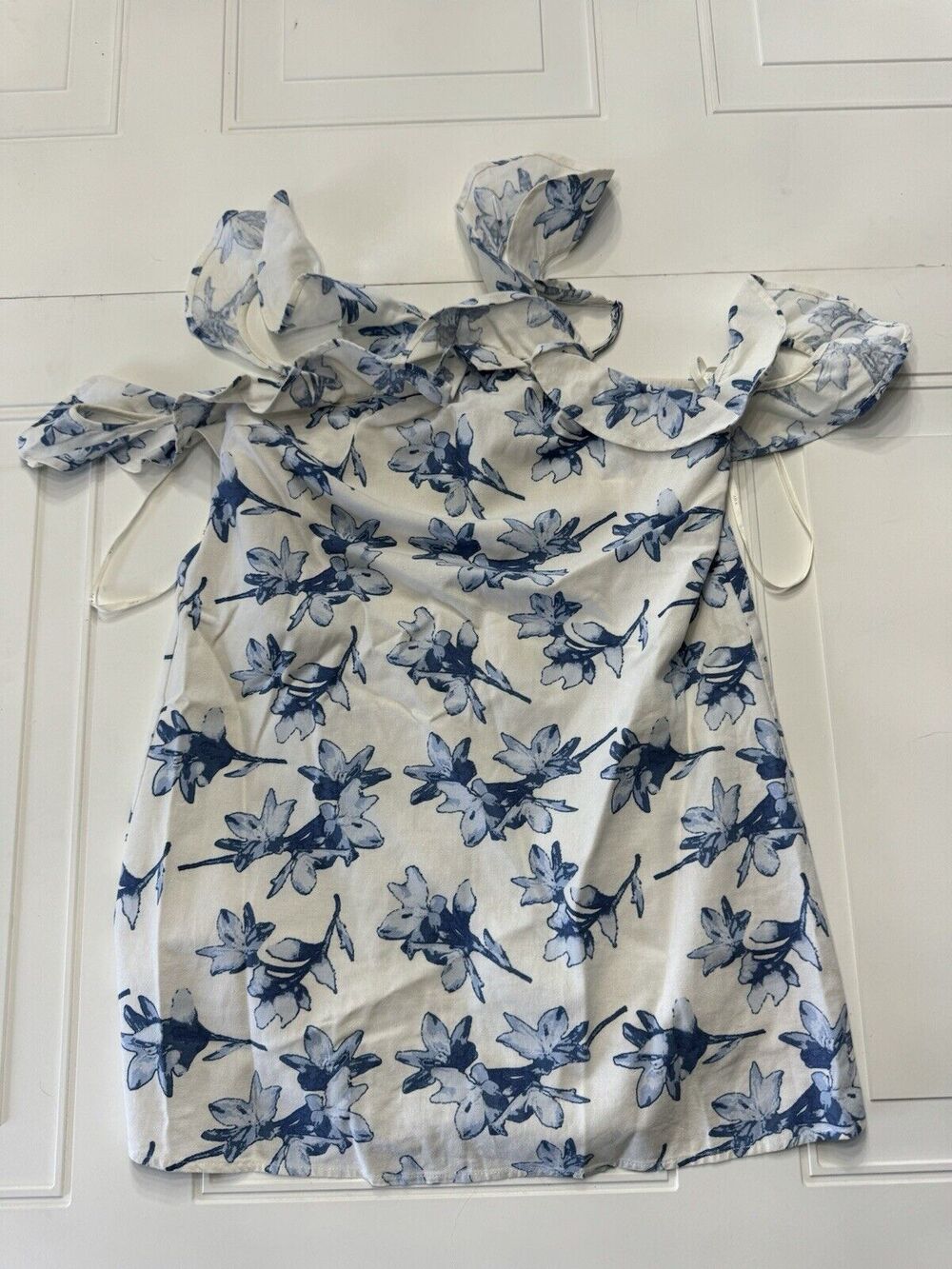 JOA Los Angeles Womens Sz S Linen Cold Shoulder Sundress White Floral